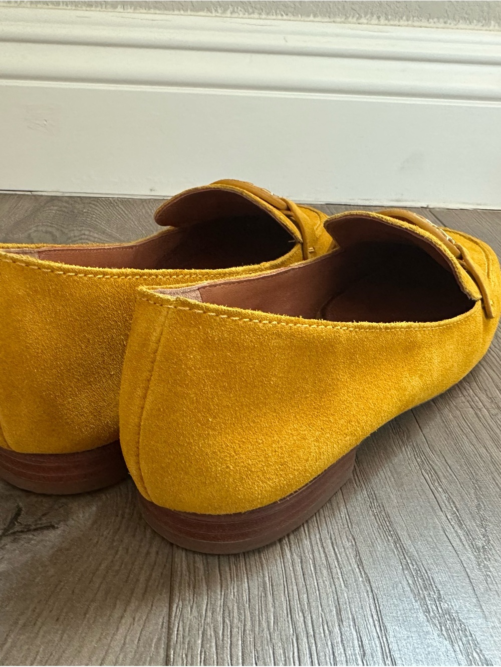 Tory Burch Women’s Mustard Yellow Soft Suede Logo Loafers - Picture 10 of 15